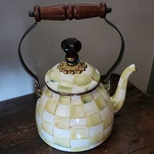 MacKenzie-Childs Parchment Check Enamel 2 Quart Teapot